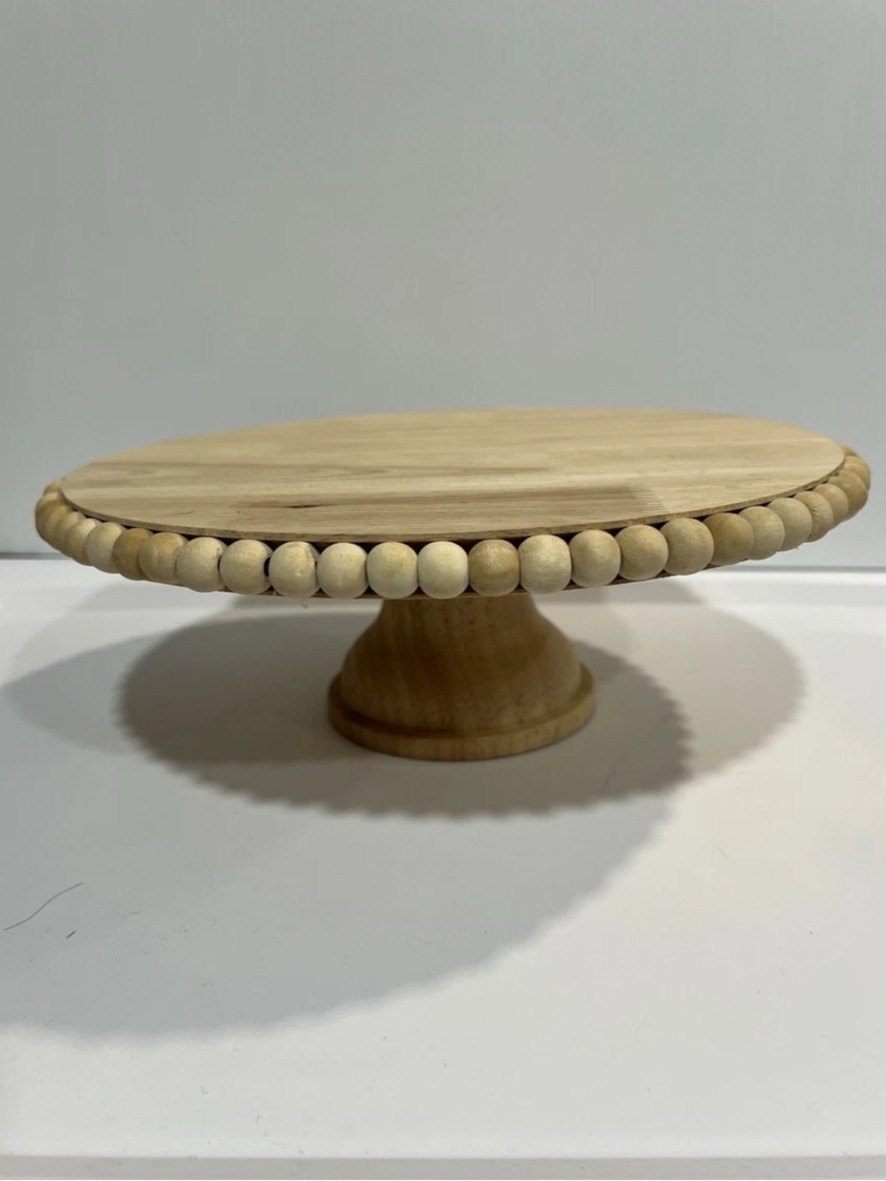 10” Wooden Beaded Cake Stand - Natural